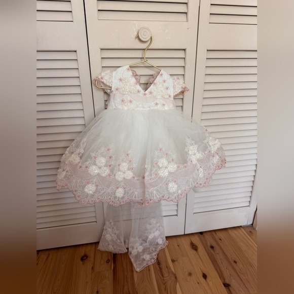NWT Gorgeous Flower Girl Dress Tulle Belt Bow Wedding Pageant Baby Sz 9-12 Mos - Picture 5 of 9